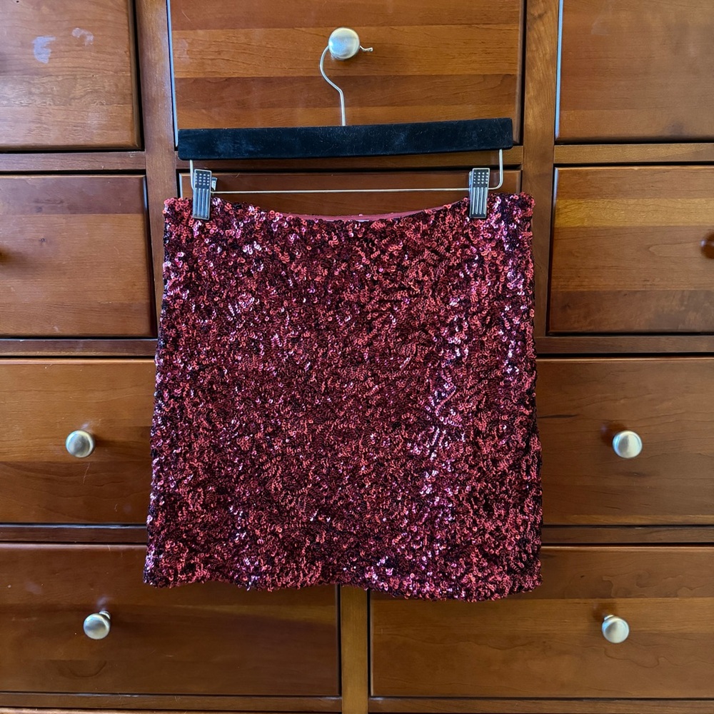 New Look Burgundy Sequin Mini Skirt
